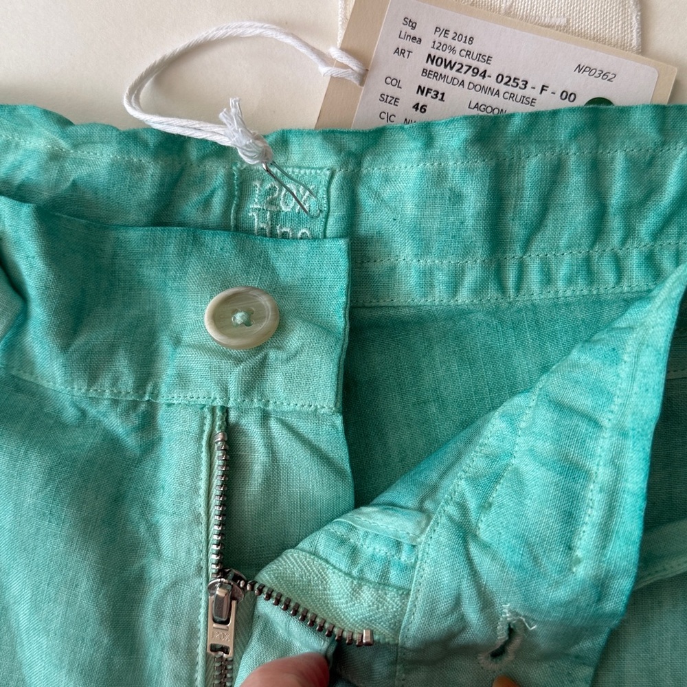 NWT Auth 120% LINO linen turquoise SHORTS/ Bermuda shorts sz M-10/12- 46 ITALY - Picture 8 of 16
